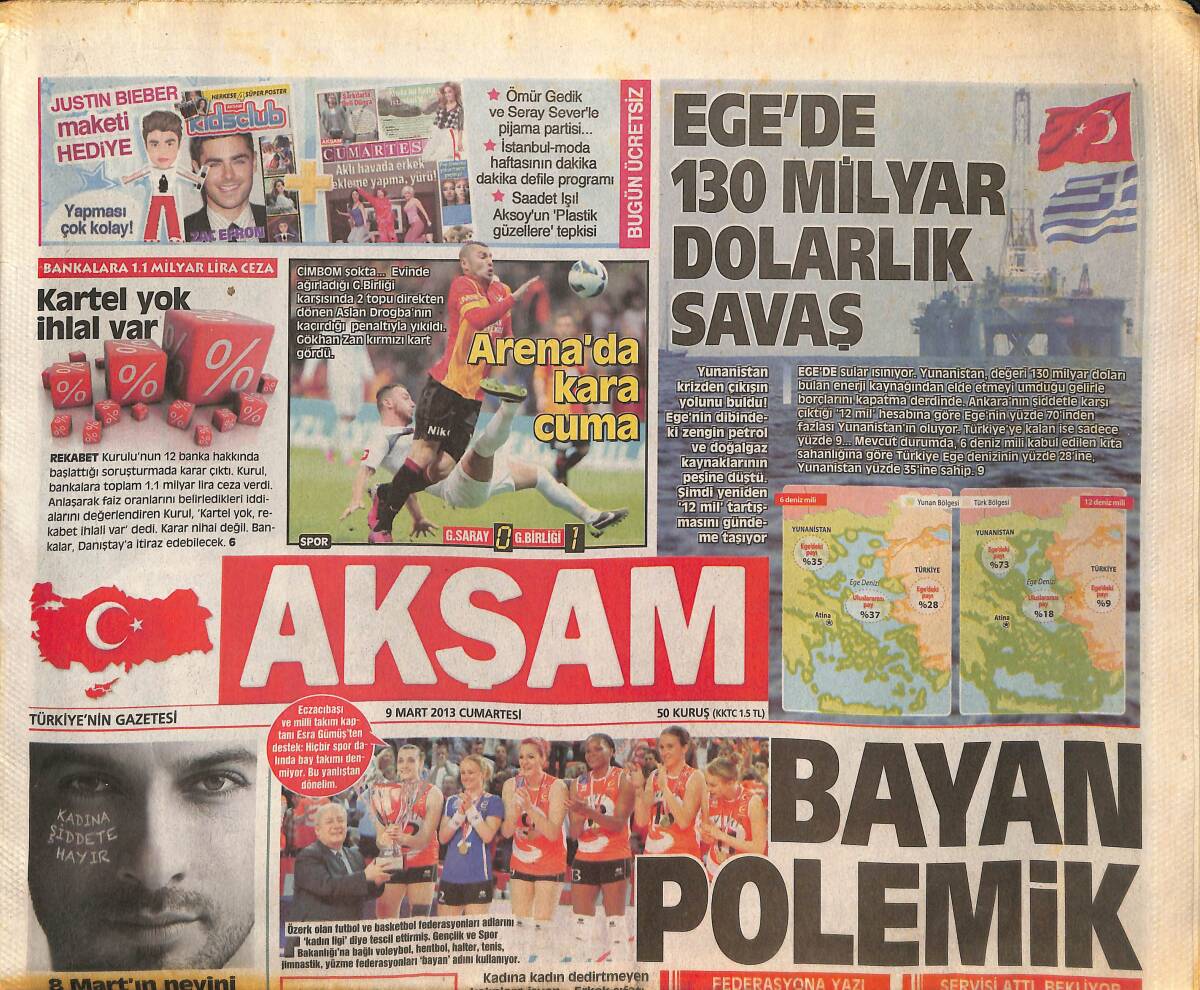 Akşam Gazetesi 9 Mart 2013 - Arena'da Kara Cuma - Ege'de 130 Milyar Dolarlık Savaş - Fener'i Kurtaracak Belge Polisten GZ137302 - 1