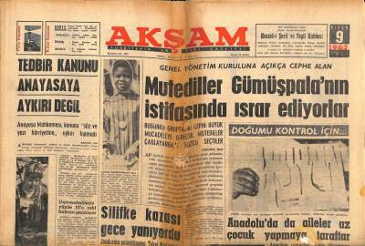 Akşam Gazetesi 9 Nisan 1963 - Anadoluda da Aileler Az Çocuk Yapmaya Taraftar GZ87872 - 1