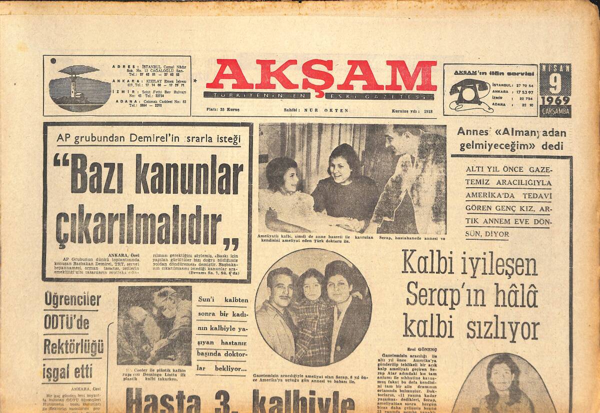 Akşam Gazetesi 9 Nisan 1969 - Vergi Rekorunu Koç 23 Milyon İle Kırdı - Eskişehir Mayın Tarlasından Geçecek! GZ143506 - 1