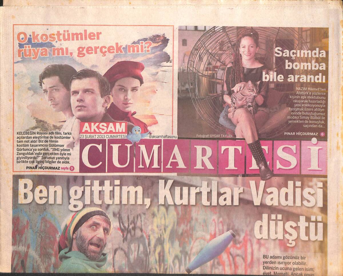 Akşam Gazetesi Cumartesi Eki 23 Şubat 2013 - Gürkan Uygun '' Ben Gittim Kurtlar Vadisi Düştü '' GZ134916 - 1