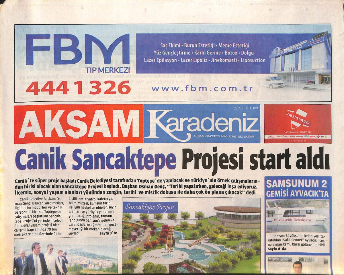 Akşam Gazetesi Karadeniz Eki 26 Eylül 2014 - Dünya'da İlk Ve Tek Amazon Kadın Savaşçıları Müzesi Samsun'da GZ136336 - 1