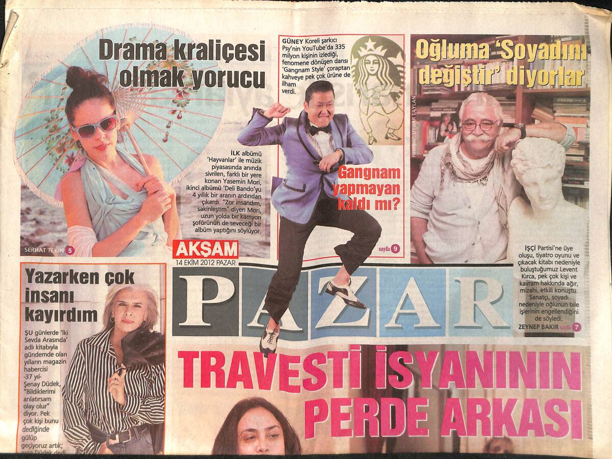 Akşam Gazetesi Pazar Eki 14 Ekim 2012 - Travesti İsyanının Perde Arkası - Levent Kırca 
