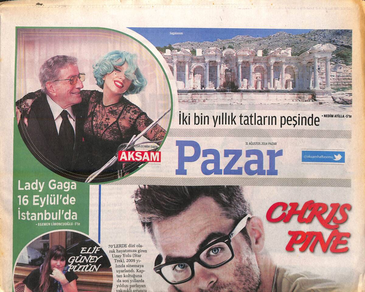 Akşam Gazetesi Pazar Eki 31 Ağustos 2014 - Lady Gaga 16 Eylül'de İstanbul'da - THY'nin Teknik Rengarenk Dünyası GZ138543 - 1