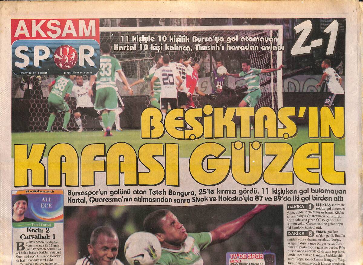 Akşam Gazetesi Spor Eki 23 Eylül 2011 - Beşiktaş'ın Kafası Güzel! - Guti'yi Anlamak Lazım! GZ138829 - 1