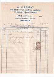 ALİ KUMBARACI HER NEVİ EVRAK,MEKTEP ÇANTALARI VE SARACİYE İMALATHANESİ.ÜSKÜP SARAÇ EVİ İSTANBUL.1955 ÇANTA FATURASI - Gökçekoleksiyon