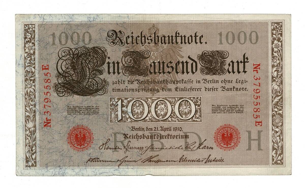Almanya 1000 Reichsmark 21 Nisan 1910 *H* ÇÇT+ YKP8387 - 2