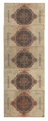 Almanya 20 Reichsmark 7 Şubat 1908 *SERİ A/B/C/D/E* Set ÇT YKP8377 - 2
