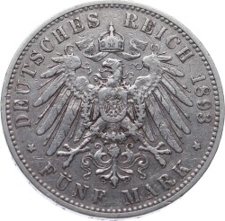 Almanya 5 Mark 1893 *Albert* ÇÇT YMP11092 - 2