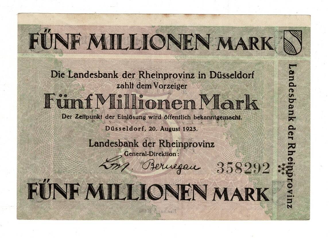 Almanya 5 Milyon Mark 1923 ÇİL *Landesbank der Rheinprovinz* YKP8277 - 1