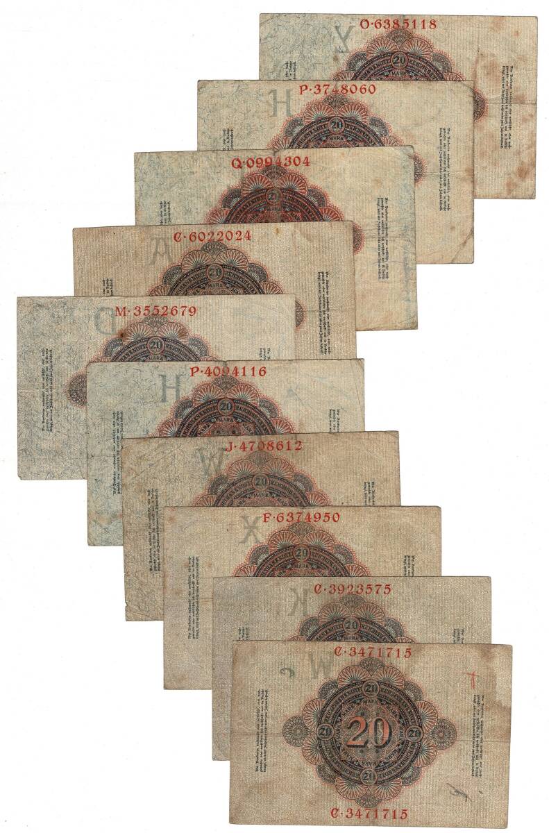Almanya İmparatorluğu 1908 Yılı 20 Mark (10 Adet) ÇT YKP8780 - 2
