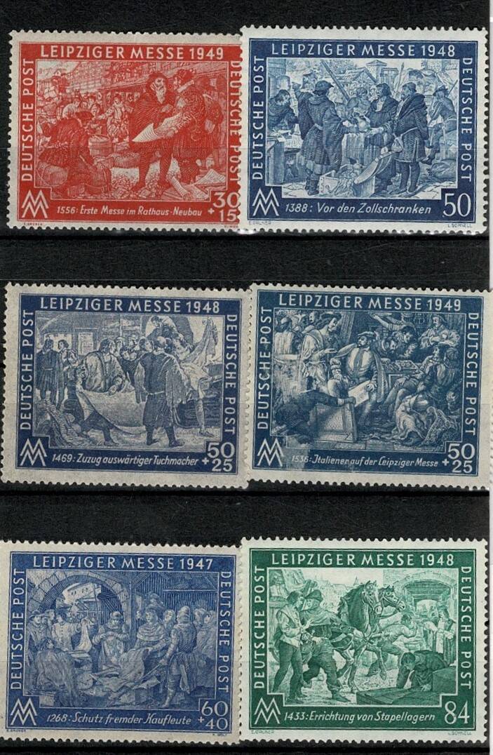 Almanya İşgal Dönemi 1947 - 1949 Leipzig Fuarı Pul Lotu - 6 Adet Damgasız PPT2412 - 1