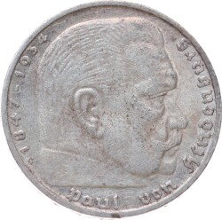 Almanya 5 Reichsmark 1936 *Paul von Hindenburg* ÇA/ÇİL YMP10962 - Gökçekoleksiyon