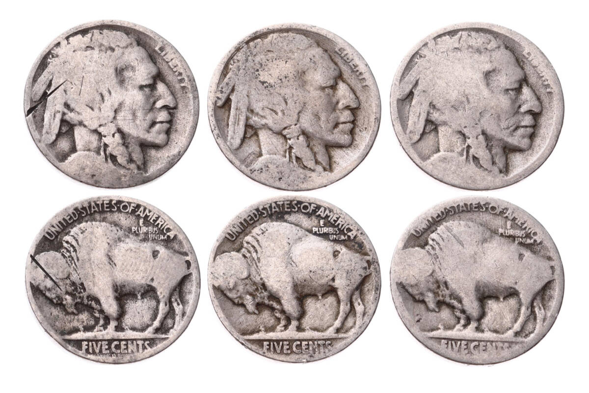 Amerika 5 Cents 1920's - 30's *Kızılderili - Buffalo* (3 Adet) Haliyle YMP11282 - 1