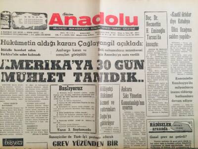 Anadolu Gazetesi 18 Haziran 1975 - Amerikaya 30 Gün Mühlet Tanıdık GZ66683 - 1