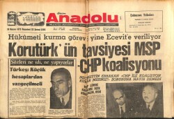 Anadolu Gazetesi 19 Kasım 1973 - Korutürkün Tavsiyesi, MSP-CHP Koalisyonu GZ66973 - 1