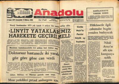 Anadolu Gazetesi 2 Ocak 1974 - Linyit Yataklarımız Harekete Geçirilmeli GZ66865 - 1