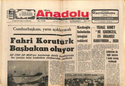 Anadolu Gazetesi 21 Nisan 1972 - Fahri Korutürk Başbakan Oluyor GZ66634 - 2