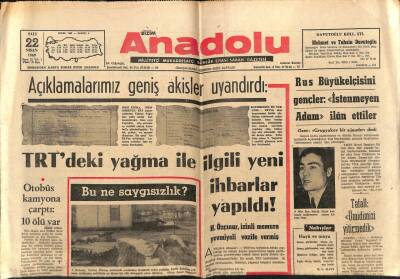 Anadolu Gazetesi 22 Nisan 1969 - TRTdeki Yağma İle İlgili Yeni İhbarlar Yapıldı GZ66917 - 1