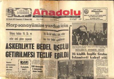 Anadolu Gazetesi 23 Aralık 1972 - Askerlikte Bedel Usulü Getirilmesi Teklif Edildi GZ66807 - 2