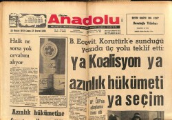 Anadolu Gazetesi 23 Kasım 1973 - Ya Koalisyon, Ya Azınlık Hükümeti, Ya Seçim GZ66974 - 1