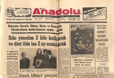 Anadolu Gazetesi 23 Mayıs 1973 - Sıkıyönetim 3 İlde Kalkacak GZ66781 - 1