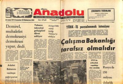 Anadolu Gazetesi 23 Şubat 1974 - Türk- İş Parçalanmak İsteniyor GZ66912 - 2