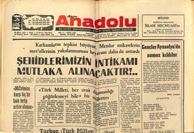 Anadolu Gazetesi 26 Ekim 1975 - Şehitlerimizin İntikamı Muhakkak Alınacaktır GZ66141 - 1