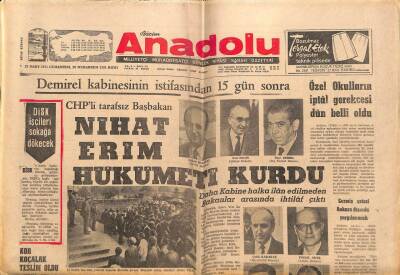 Anadolu Gazetesi 27 Mart 1971 - Nihat Erim Hükümet Kurdu GZ66816 - 1
