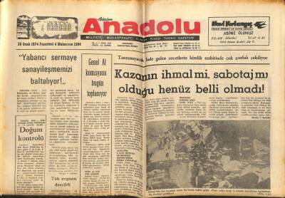 Anadolu Gazetesi 28 Ocak 1974 - Yabancı Sermaye Sanayileşmemizi Baltalıyor GZ66869 - 2