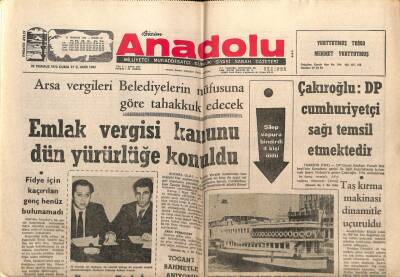 Anadolu Gazetesi 28 Temmuz 1972 - Emlak Vergisi Kanunu Yürürlüğe Konuldu GZ66662 - 1
