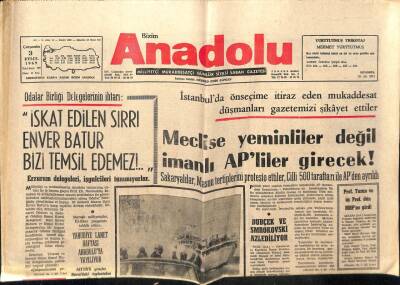 Anadolu Gazetesi 3 Eylül 1969 - Meclise Yeminliler Değil İmanlı APliler Girecek GZ66171 - 1