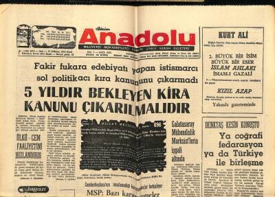 Anadolu Gazetesi 30 Aralık 1975 - 5 Yıldır Bekleyen Kira Kanunu Çıkarılmalıdır GZ66691 - 1