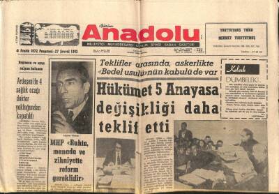 Anadolu Gazetesi 4 Aralık 1972 - Hükümet 5 Anayasa Değişikliği Daha Teklif Etti GZ66616 - 1