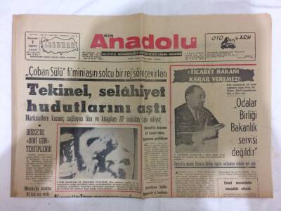 Anadolu Gazetesi 7 Ağustos 1969 - Tekinelin Durumu AP Genel İdare Kuruluna Getiriliyor GZ73096 - 1