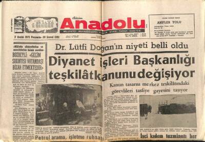 Anadolu Gazetesi 7 Aralık 1972 - Diyanet İşleri Başkanlığı Teşkilat Kanunu Değişiyor GZ66619 - 1