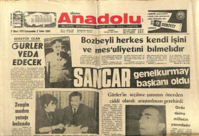 Anadolu Gazetesi 7 Mart 1973 - Semih Sancar Genelkurmay Başkanı Oldu GZ97563 - 1