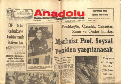 Anadolu Gazetesi 9 Ağustos 1972 - Marksist Prof. Soysal Yeniden Yargılanacak GZ66821 - 1