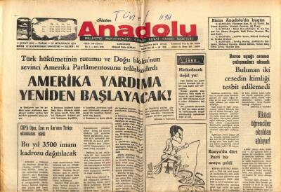 Anadolu Gazetesi 9 Şubat 1975 - Amerika Yardıma Yeniden Başlayacak GZ66932 - 1