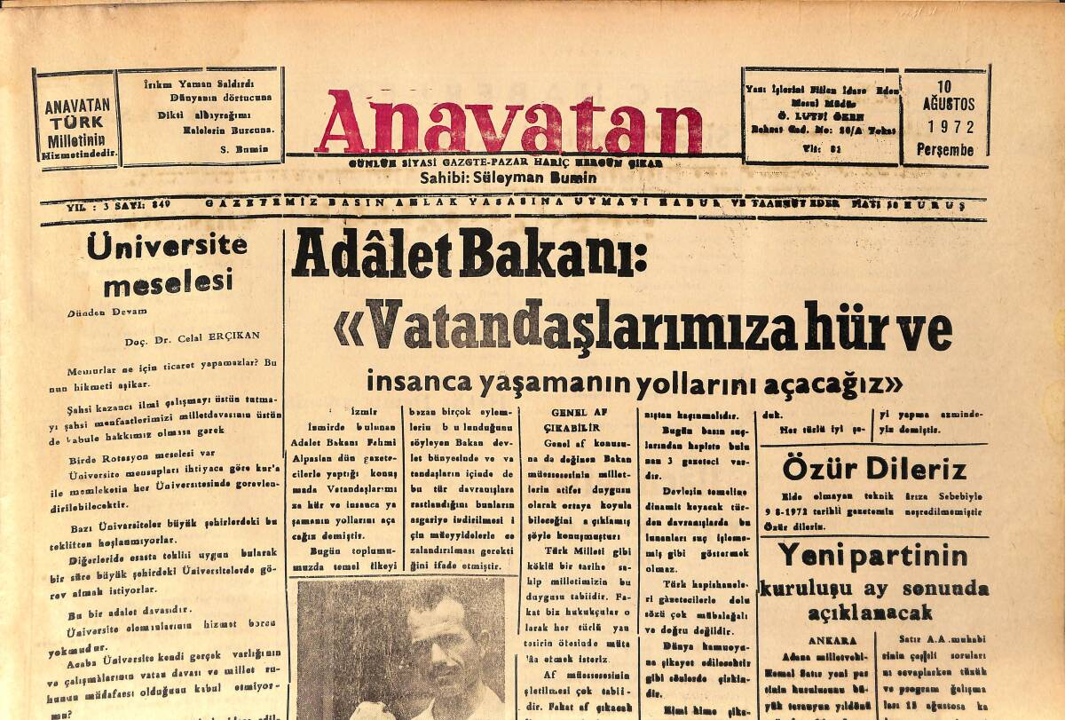 Anavatan Gazetesi 10 Ağustos 1972 - İstanbul'un Sinek Davasına Sağlık Bakanlığı El Koydu GZ158879 - 1