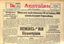 Anavatan Gazetesi 20 Eylül 1972 - Süleyman Demirel 