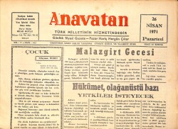 Anavatan Gazetesi 26 Nisan 1971 - Hükümet , Olağanüstü Yetkiler İsteyecek GZ157914 - Gökçekoleksiyon