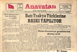 Anavatan Gazetesi 28 Eylül 1972 - Batı Trakya Türklerine Baskı Yapılıyor - Melen Avusturya Gazetelerine Demeç Verdi GZ158893 - Gökçekoleksiyon