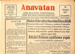 Anavatan Gazetesi 28 Nisan 1971 - Onbir İlde Sıkıyönetim İlân Edildi GZ157916 - Gökçekoleksiyon