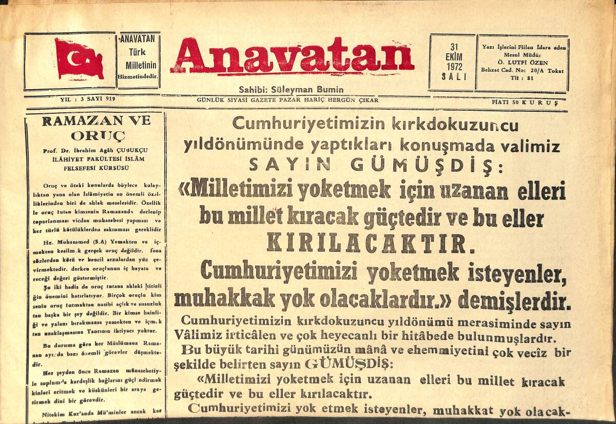 Anavatan Gazetesi 31 Ekim 1972 - Avrupa'ya 200 Ton Kuru Fasulye Satıyoruz GZ158913 - 1