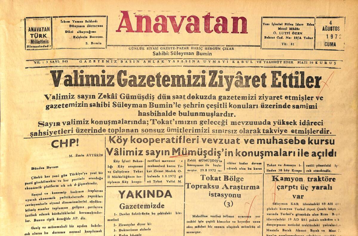 Anavatan Gazetesi 4 Ağustos 1972 - Nevşehir'in Peri Bacası Günden Güne Yok Oluyor GZ158916 - 1