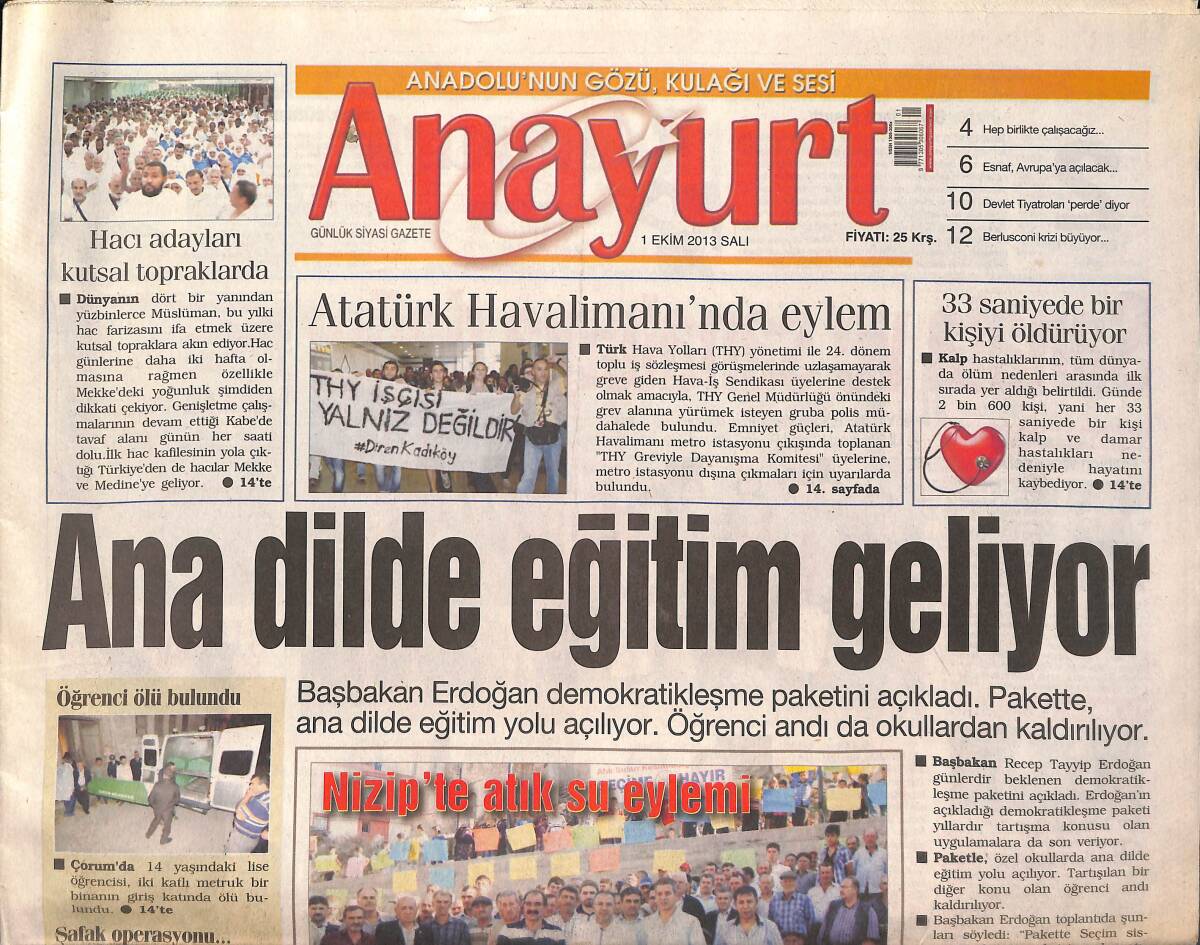 Anayurt Gazetesi 1 Ekim 2013 - Ana Dilde Eğitim Geliyor - Yenimahalle'nin Şampiyon Karetecileri - Hande Yener Manken Oldu GZ136228 - 1
