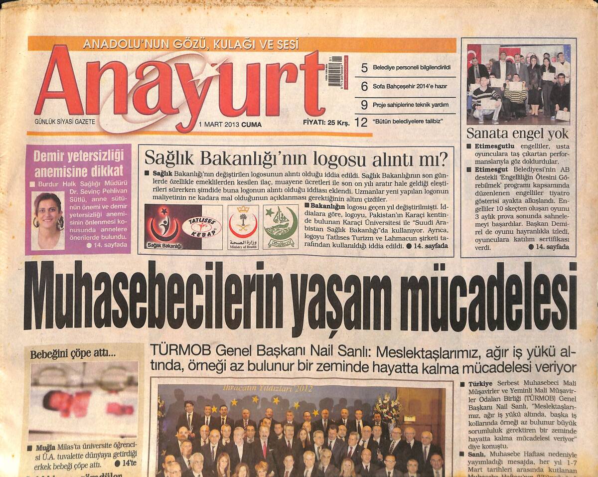 Anayurt Gazetesi 1 Mart 2013 - Arda Turan ve Sinem Kobal'ın Düğünü Başbakan Erdoğan Katılması Üzerine Alkolsüze Çevrildi GZ159065 - 1