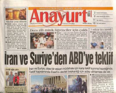 Anayurt Gazetesi 10 Eylül 2013 - Gülşen Parasız Mı Kaldı ? - İrandan Savaş Tehdidi GZ100807 - 2