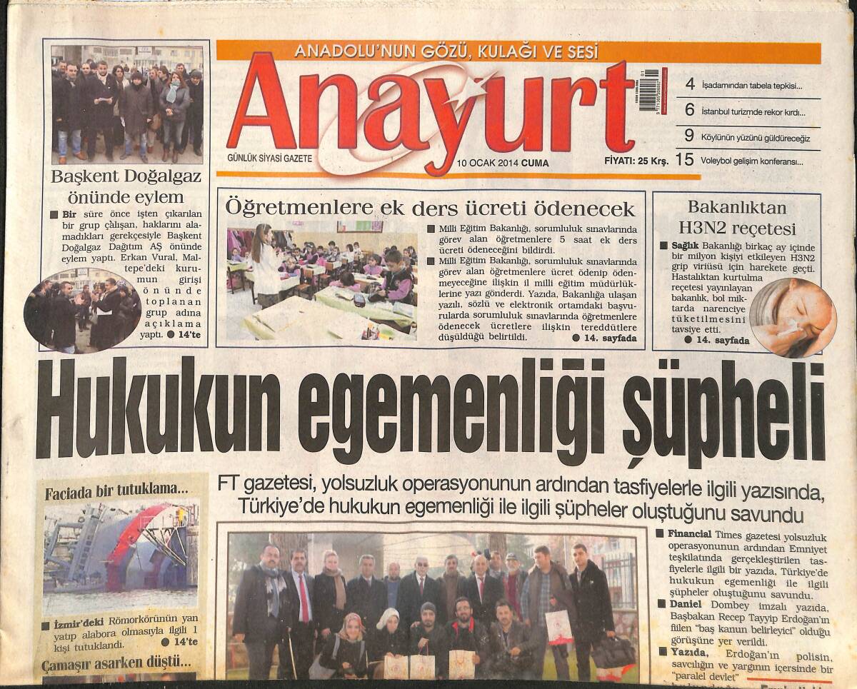 Anayurt Gazetesi 10 Ocak 2014 - Bekir Bozdağ'dan Savcı Zekeriya Öz'e Tepki - Esra Eron, Efkar Dağıttı! GZ136897 - 1