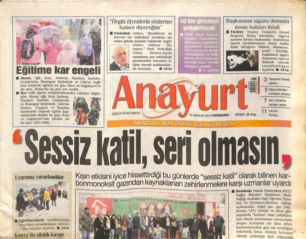 Anayurt Gazetesi 12 Aralık 2013 - Galatasaray Gruptan Çıkmayı Garantiledi!- Hadise Reklam Zengini Oldu! GZ136905 - 1